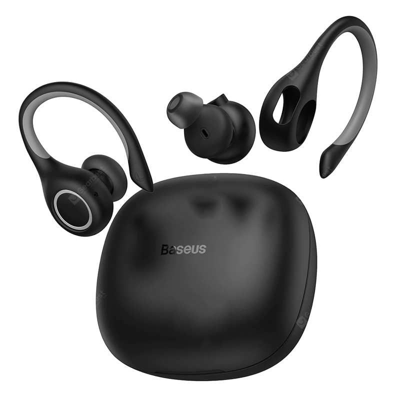 Baseus Encok W17 Sport Bluetooth Earouth Earphones Wireless Headstones Headssets Support Qi Wireless Charging Smart Touch IP55 Vattenfri - svart